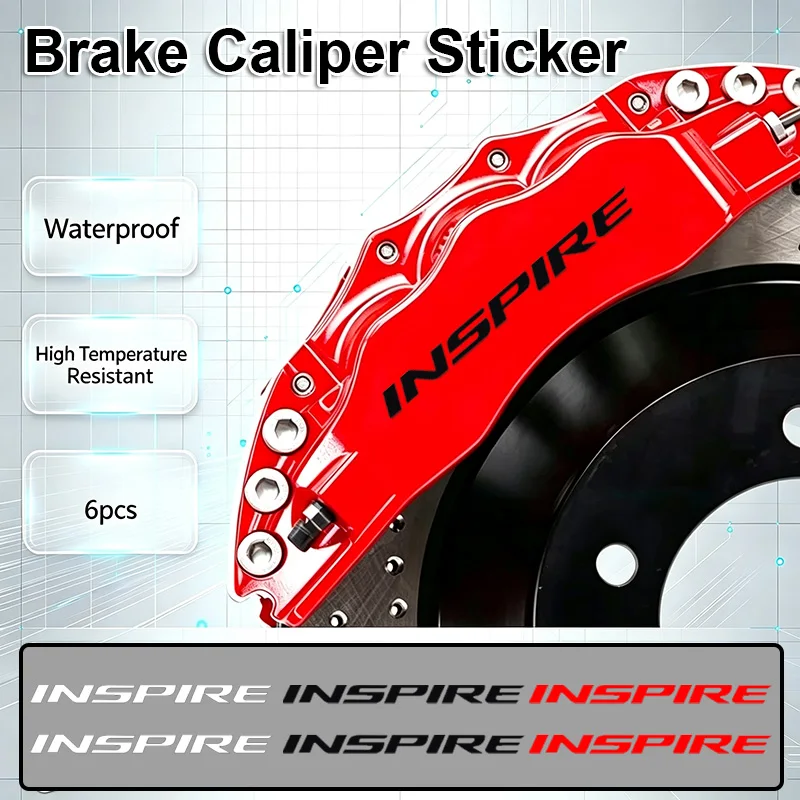 6pcs Heat Resistant Car Wheel Brake Caliper Sticker for Honda INSPIRE Badge Modified Auto Tire Hub Vinyl Decals Decoration