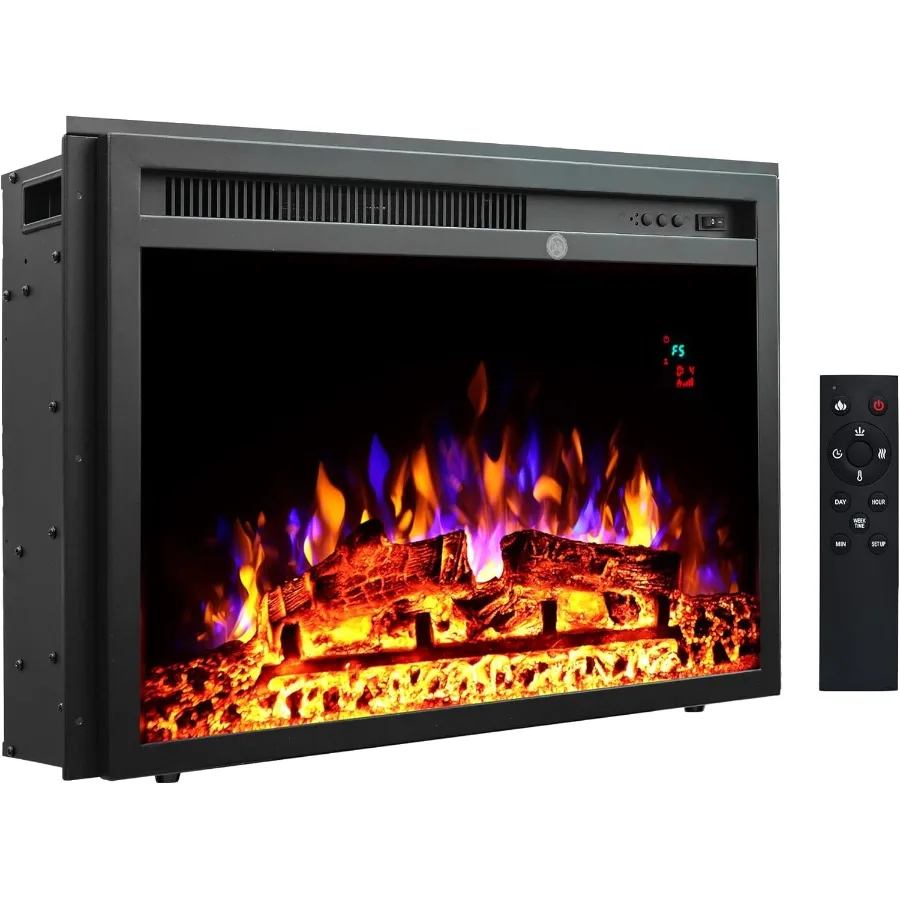 

23,6-дюймовая встраиваемая электрическая каминная вставка с регулируемой яркостью, еженедельный таймер, дистанционное управление, защита от перегрева, двойной он