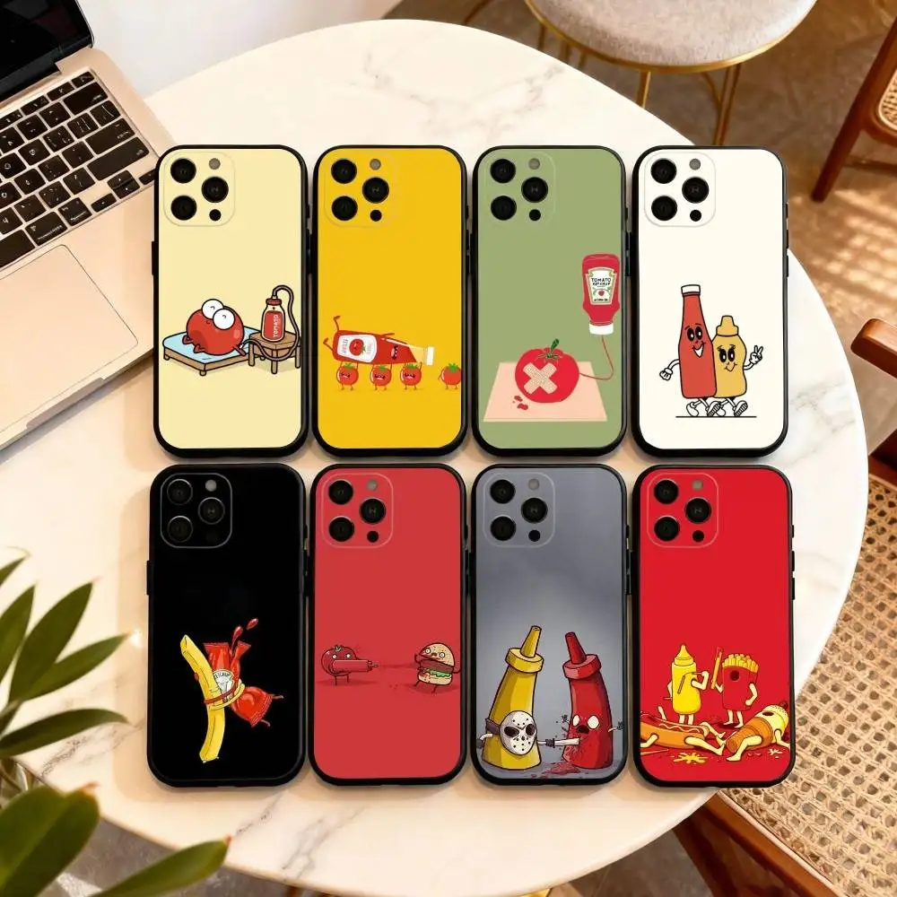 T-Tomato Ketchup Mustard ART Phone Case For iPhone 17,16,15,14,13,12,11 Plus,Pro Max,XS,Soft Silicone Black Cover