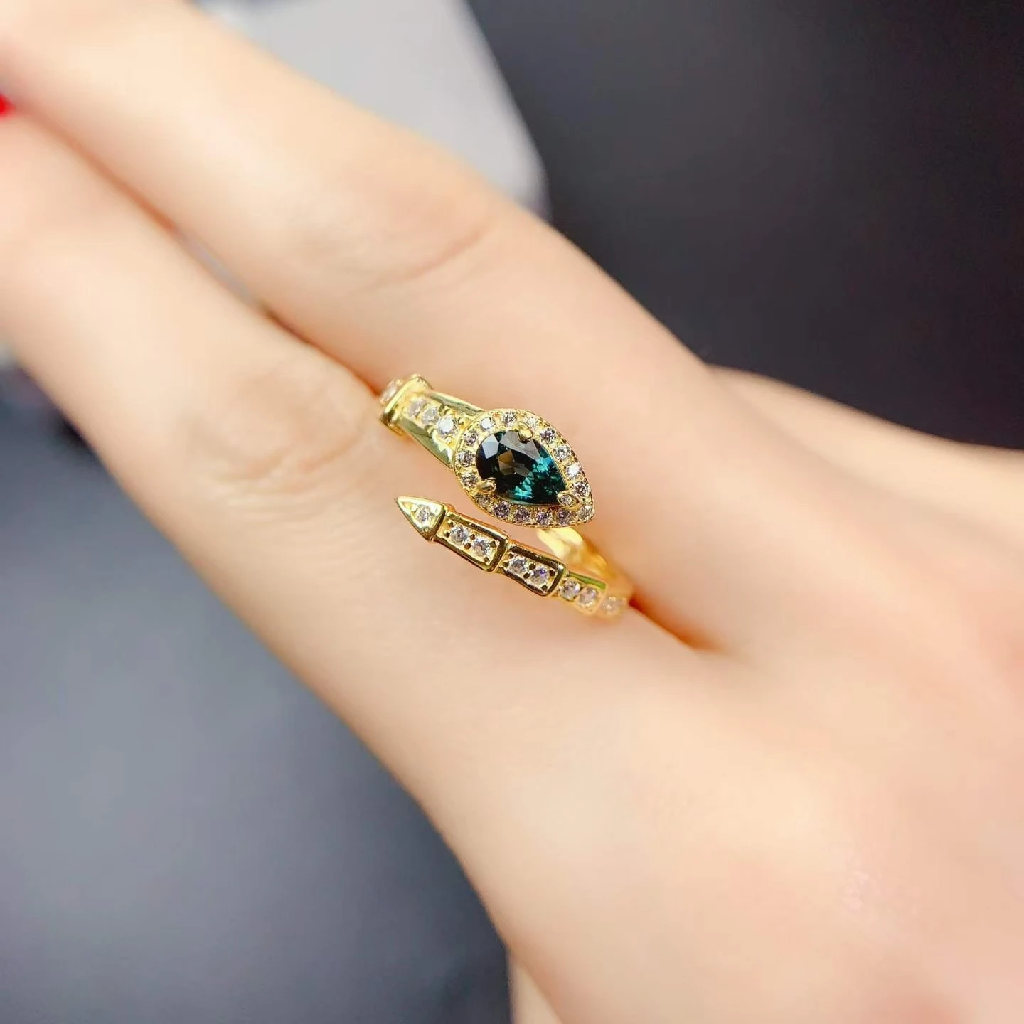 Adjustable 925 Silver Sapphire Ring 6x4mm Natural Sapphire Jewelry with Certificate Snake Design Silver Ring for Girl