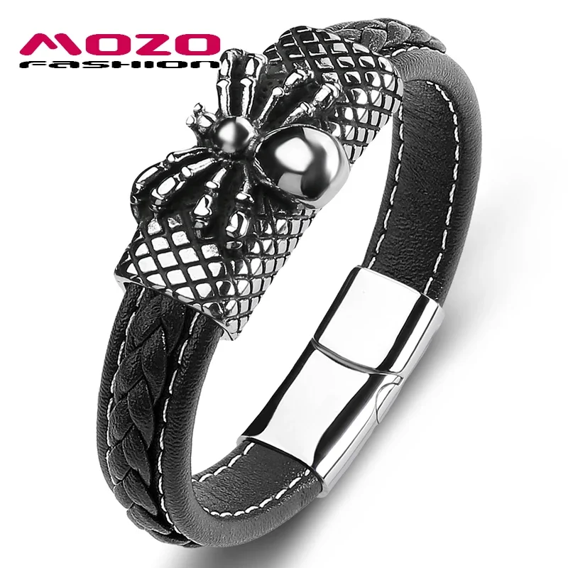 

Stainless Steel Spider Bracelets for Men, Leather Simple Bangles, High Quality Grid Color, Personality Cuff Gifts, New Fashion