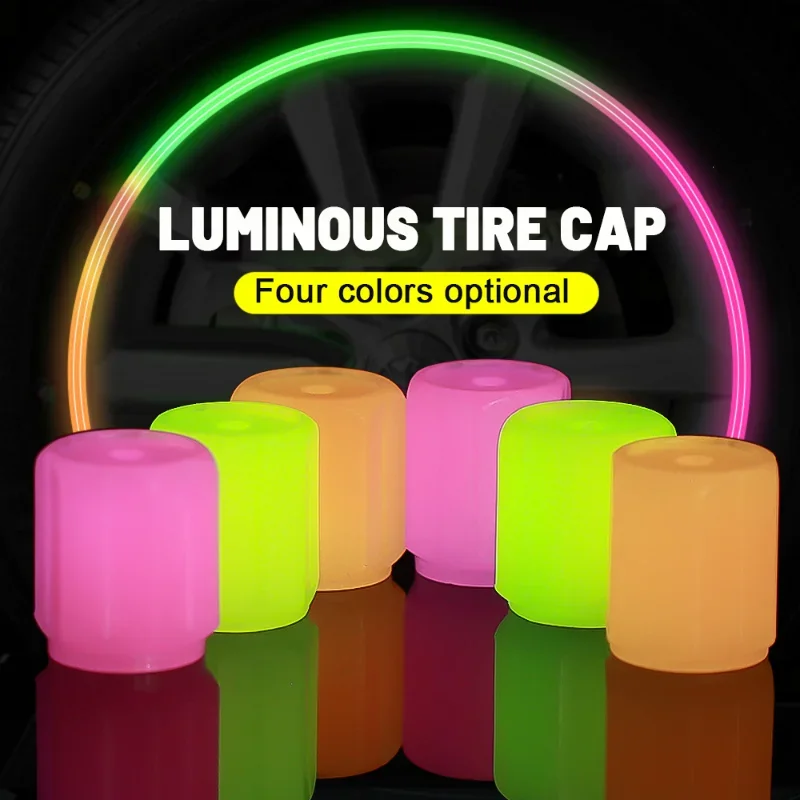 Car Luminous Tire Valve Caps Fluorescent Night Glowing Motorcycle Bicycle Bike Wheel Tyre Hub Valve Stem Caps Decor 1/ 4pcs view 2