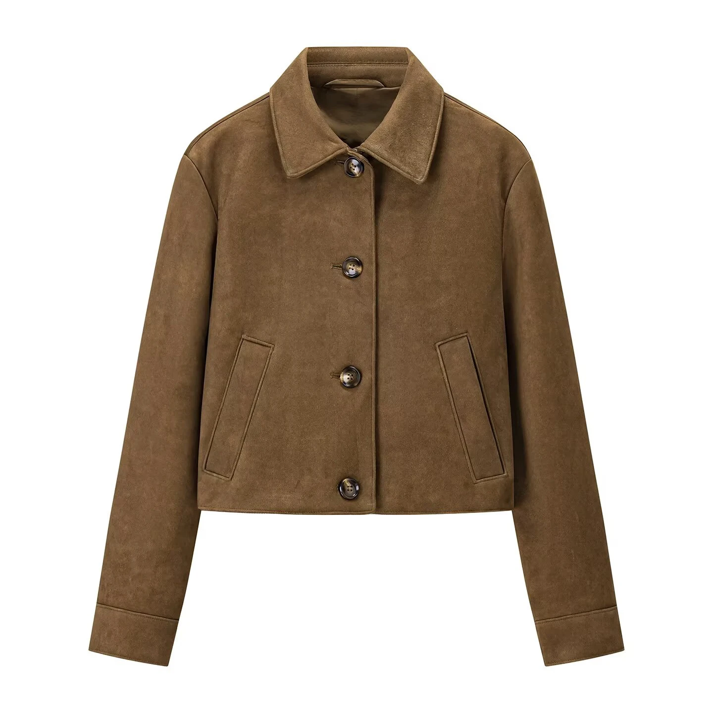 

Осенний новый продукт, женская короткая замшевая куртка с французским воротником и длинными рукавами, текстурированная куртка, пальто