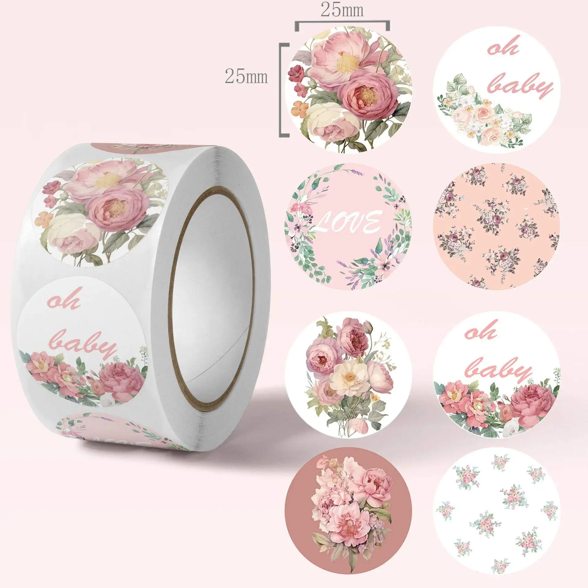 Flower Thank You Stickers Roll |1 inch | 500 Labels for Small Business Stickers| 8  Designs