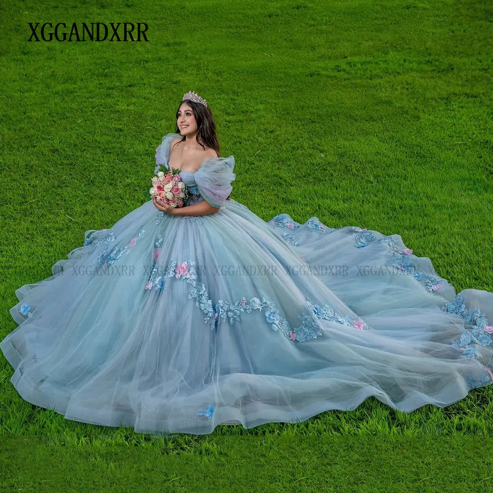 

Синее бальное платье по индивидуальному заказу, платье Quinceanera, платье 2025 года с цветочным принтом и открытыми плечами, милое платье 16, платье на день рождения, Vestidos De 15 Anos, гала-принцесса