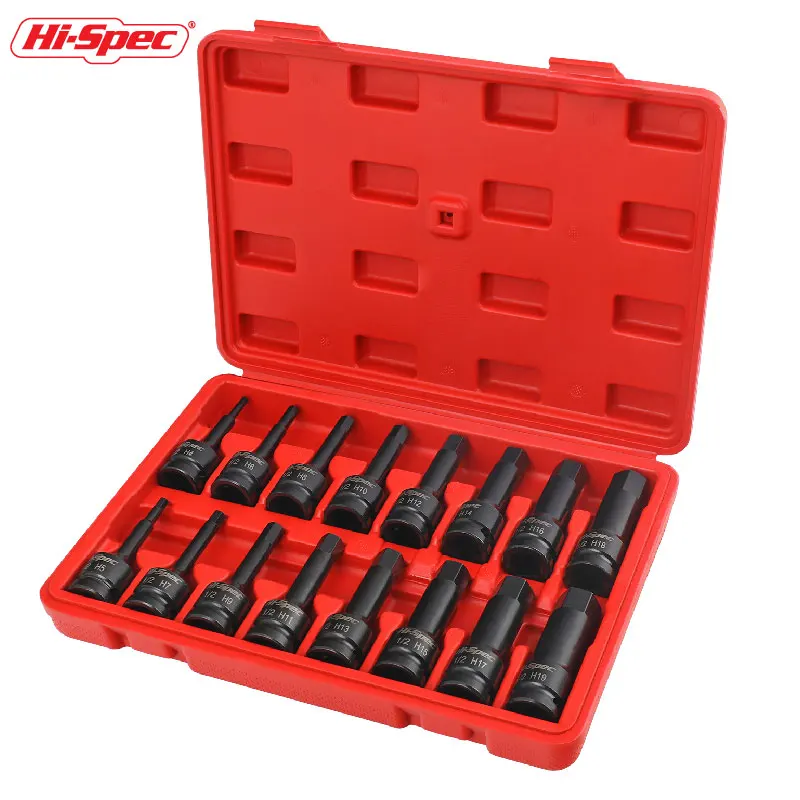 Hi-Spec 16 buah 1/2 inci Set soket mata obeng heksagonal, Set soket Adaptor konverter peredam untuk reparasi