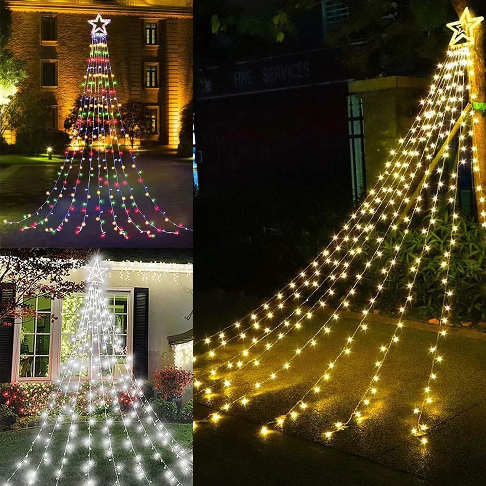 1個-クリスマスデコレーションスターストリングライト、350-led-164フィート-クリスマスツリートッパーライト-8モード-クリスマススターライト-euプラグ
