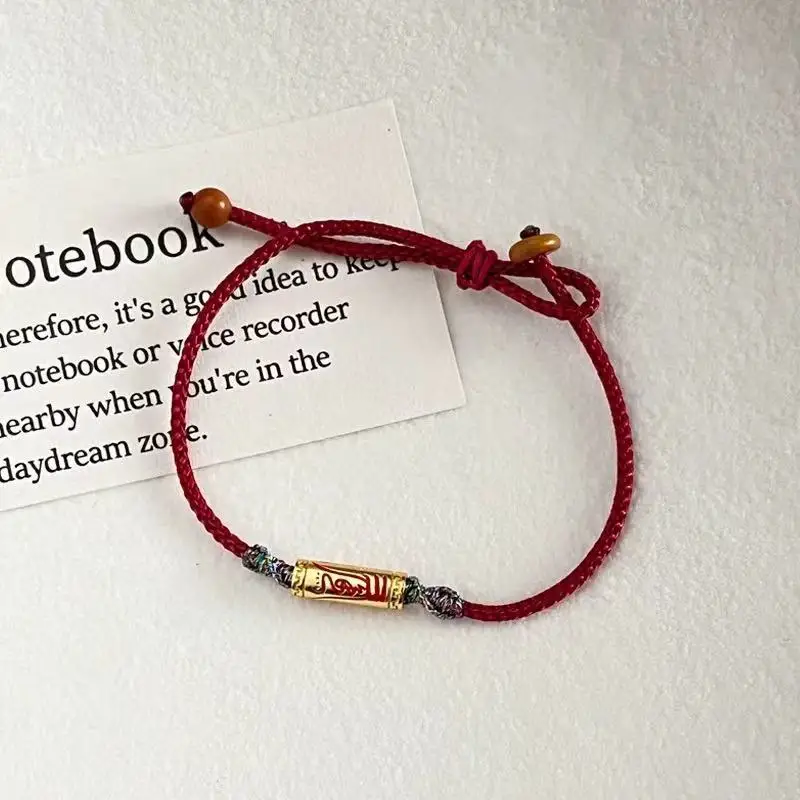 S925 Silver Plated Gold Tai Sui Red String Bracelet for Women Handwoven Chinese Style Zodiac Year Bracelet Gifts