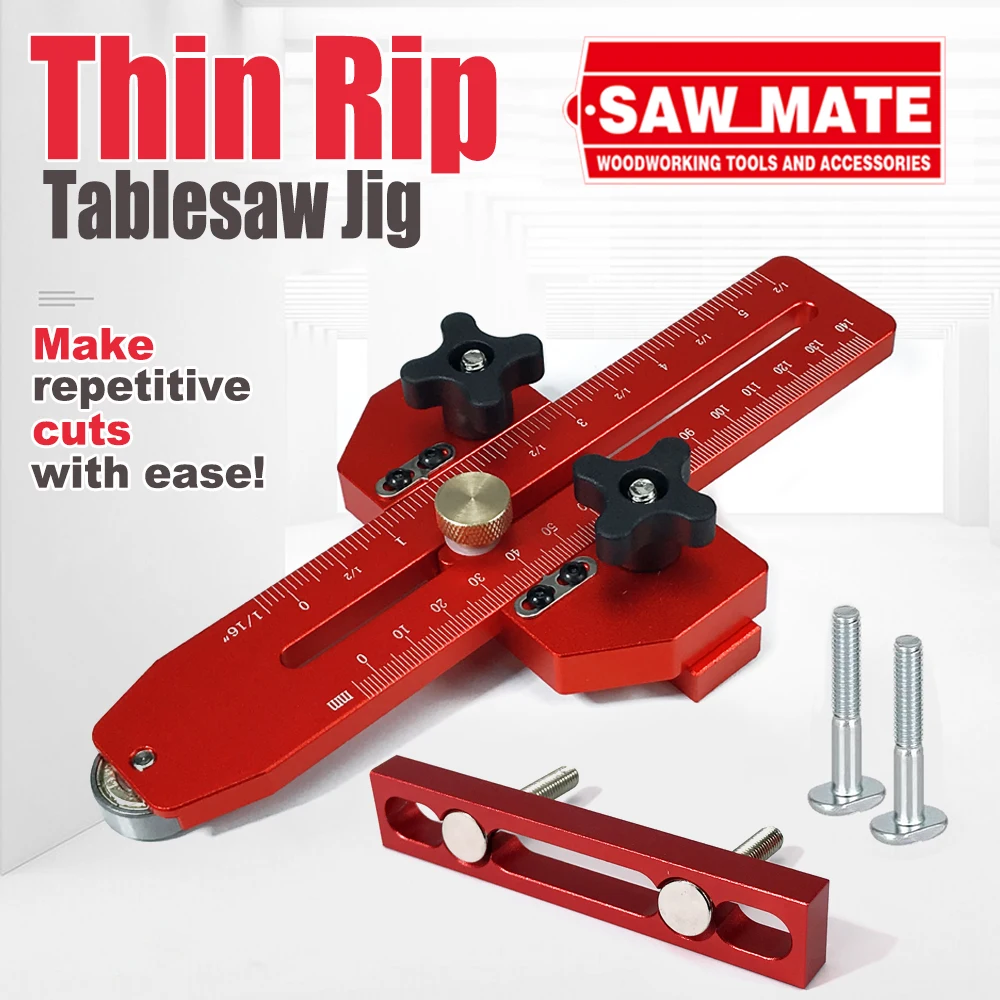 

Safety Table Saw Jig Thin Rip Jig for Making Repetitive Narrow Thin Strip Fits for 3/8" x 3/4" T Slot Woodworking Tools