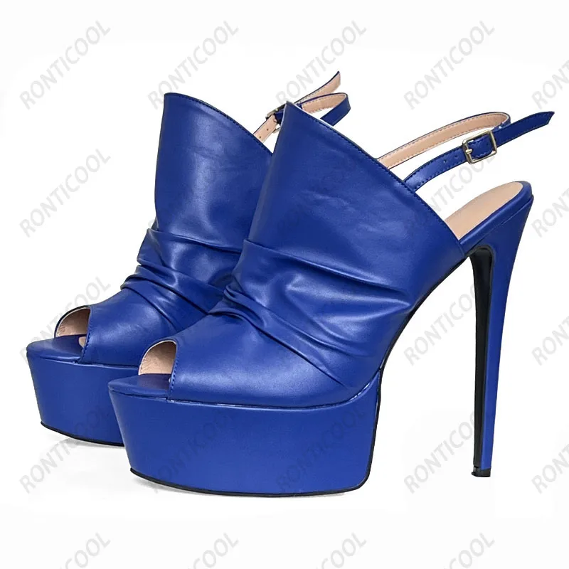 Ronticool Handmade Women Sandals Faux Leather Buckle Sexy Stiletto Heels Peep Toe Elegant Black Party Shoes Ladies US Size 5-20