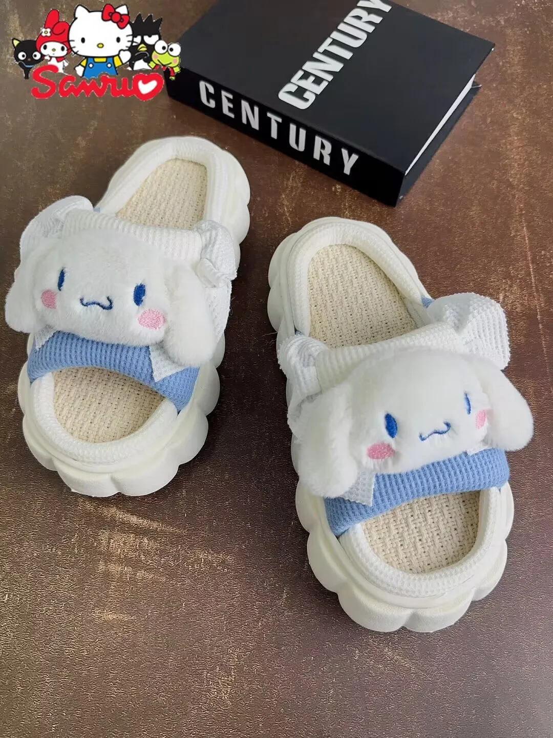 MINISO Melody Kuromi Hello Kitty Cinnamoroll Pochacco Linen Slippers Home Soft Thick Bottom Non-slip Breathable Seasonal Slipper