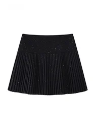 High Waist A-Line  Skirt Women's Autumn Winter New Design iny Sequins Woolen Pleated ort Skirt Slimming Effect