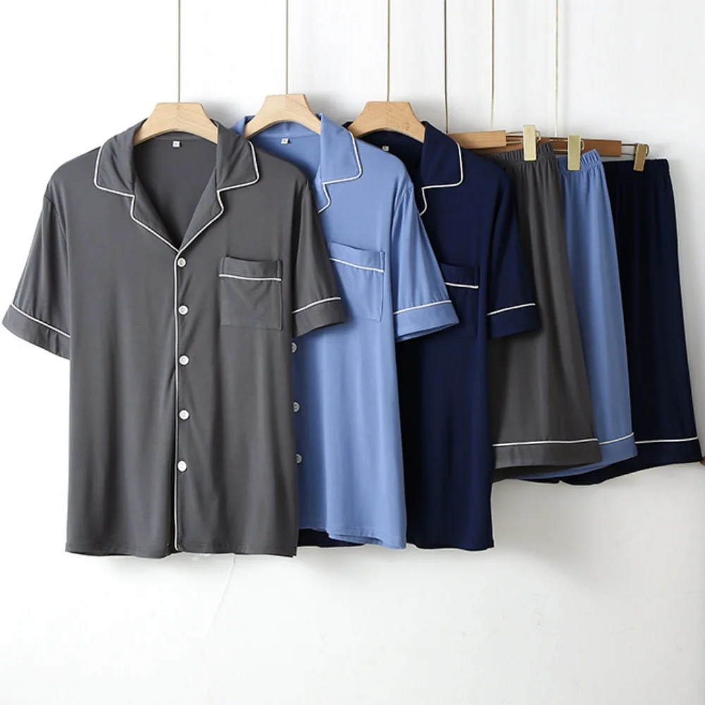 

Мужской пижамный комплект для взрослых, летняя тонкая одежда для сна с короткими рукавами для сна, свободная пижама, мужская ночная рубашка, домашняя одежда