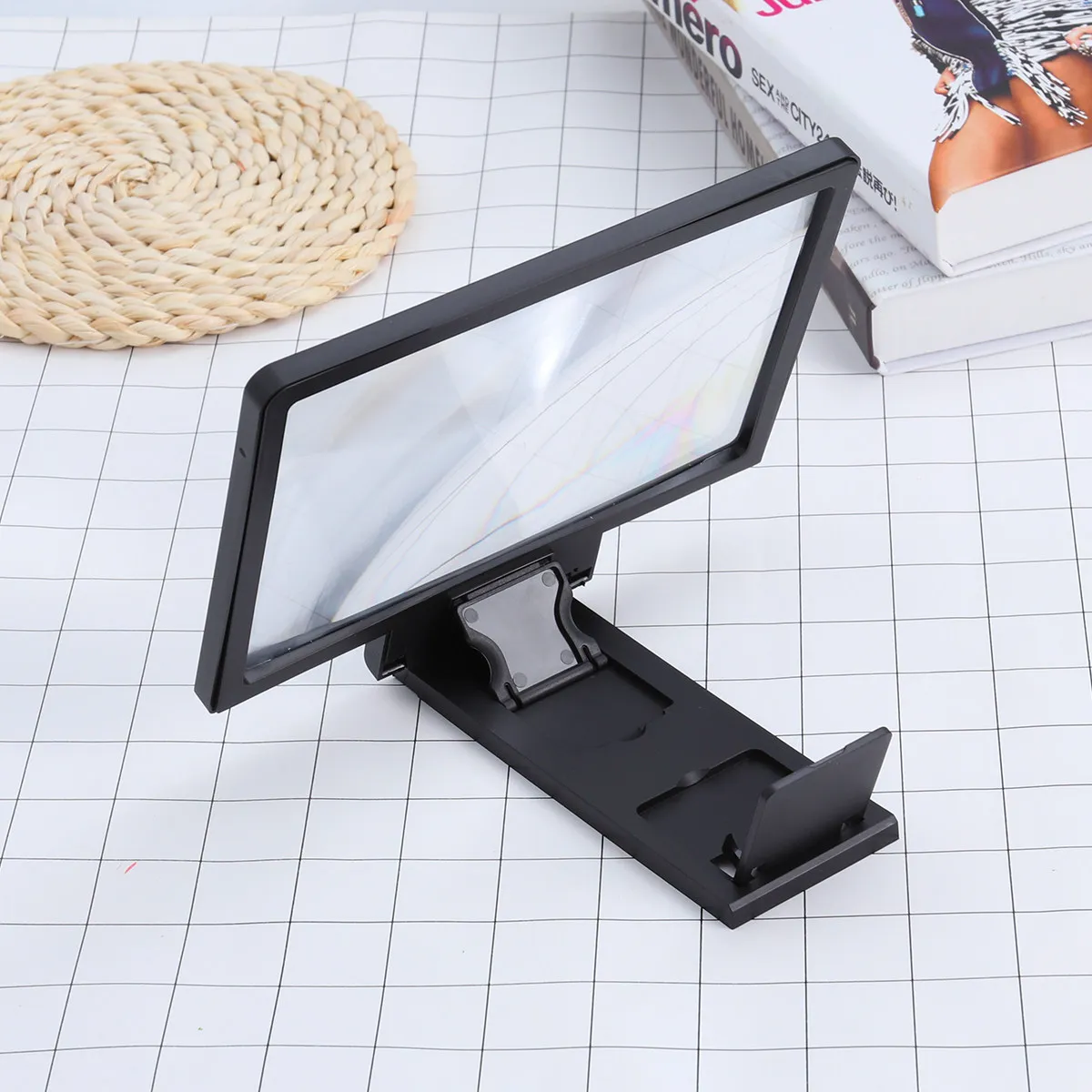 Universal Screen Magnifier Cell Phone Black Foldable Holder Stand Phone Screen Amplifier for Movies Video Visual Enjoyment