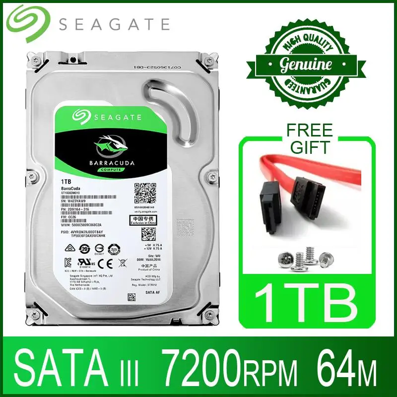 

Go Seagate 1 ТБ Жесткий диск HDD Настольный внутренний HD 1000 ГБ 1 ТБ Жесткий диск 7200 об/мин 64 м 3,5 дюйма 6 Гбит/с Кэш SATA III для ПК