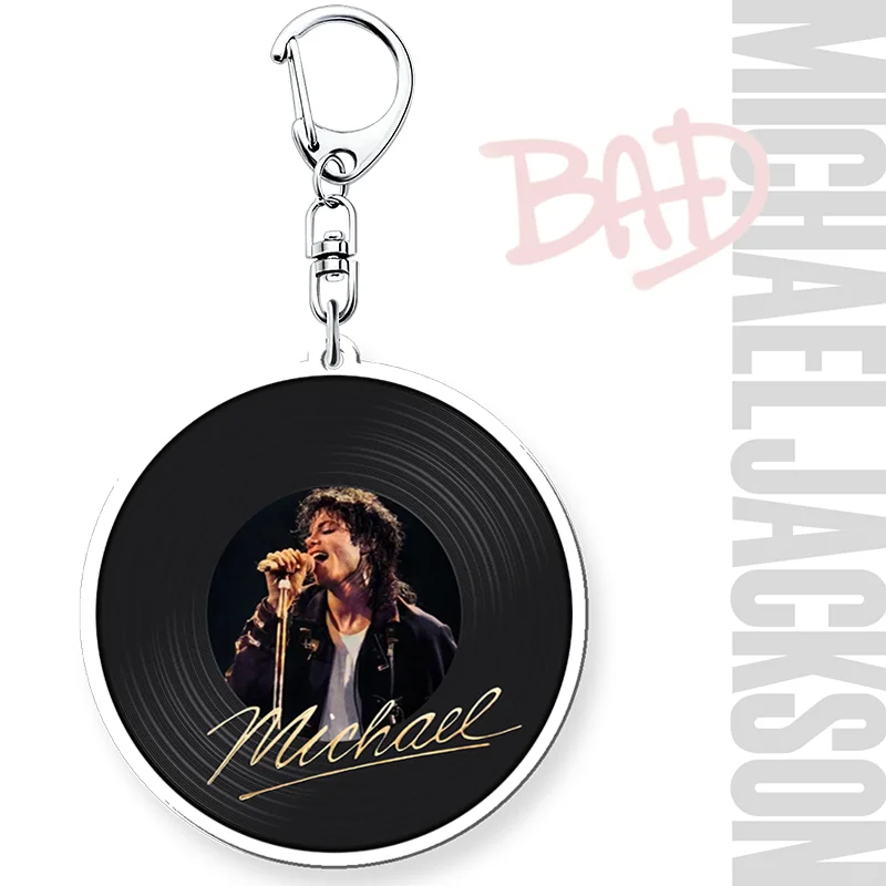 6cm King of Pop Michael Jackson Record Acrylic Chain Key Music Idol MJ Charm Blank Pendant KeyChain Accessories Acrylic Key Disc view 6