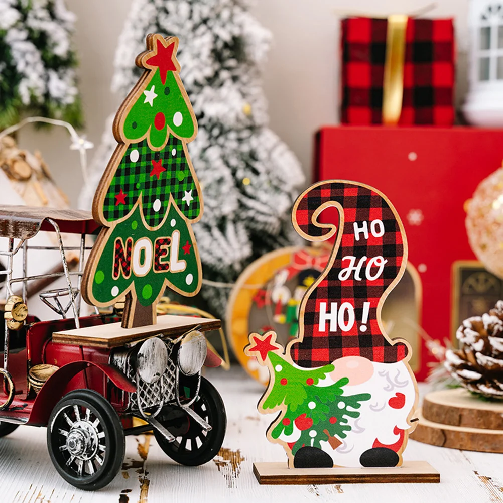 

4pcs Wooden Gnome Figurines Christmas Decor Craft Ornaments Desktop Home Scene Decoration Xmas Table Accessories Festival Party