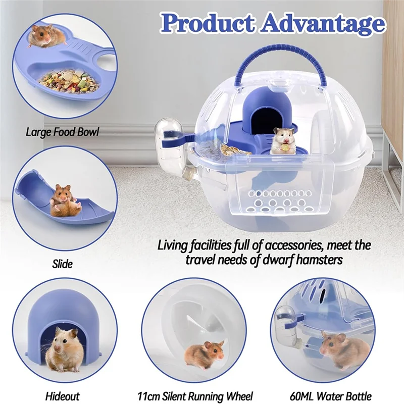 

Breathable Carry Case With 2 Tiers, Hamster Travel Carrier Featuring Silent Exercise Wheel Water Bottle Food Dish