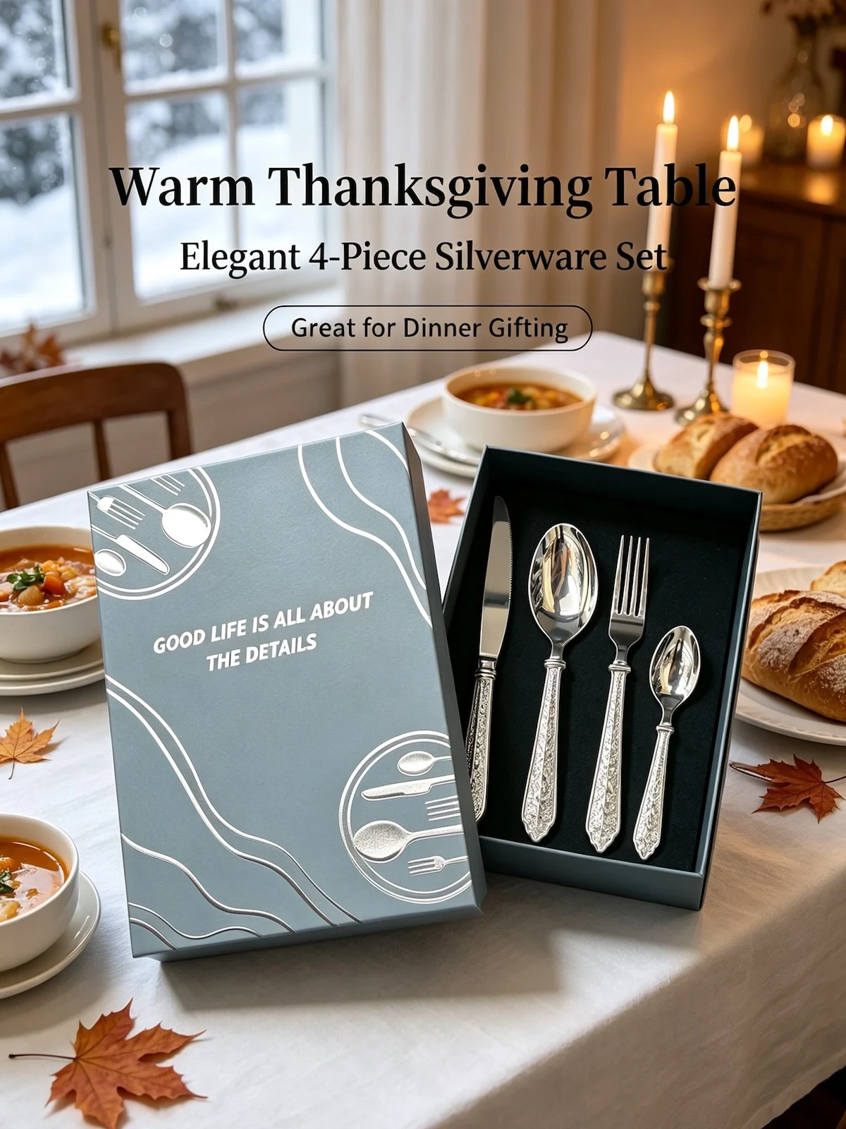 Model B 420 Blade 304 Stainless Steel Classic European Handle 4‑Pcs Cutlery Gift Box Thanksgiving for Wedding Home