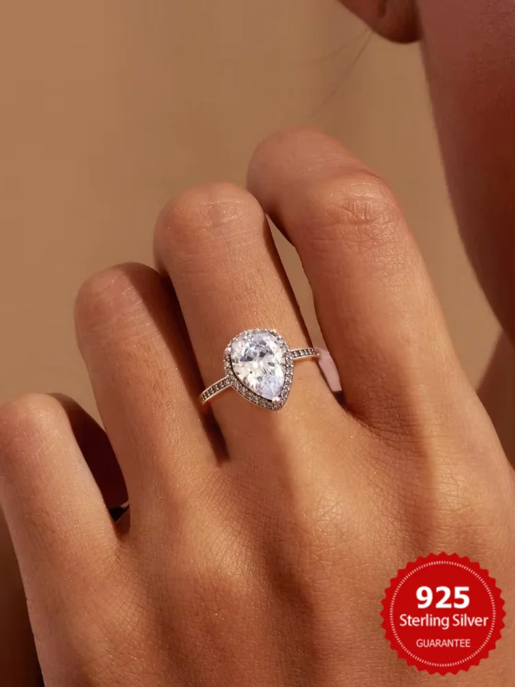 

925 Sterling Silver Simplicity Classic Fashion WaterdRop Ring For Women Engagement Wedding Luxury High Quality Fine Jewelry