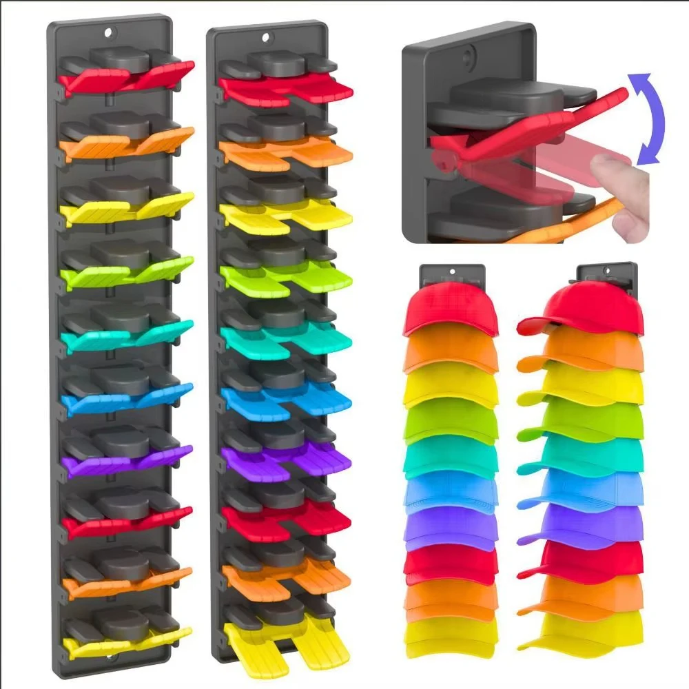 Multifunctional Hat Organizer for Baseball Caps Hat Rack for Wall with Strong Adhesive Hold up to 20 Hats Two Mounting Option