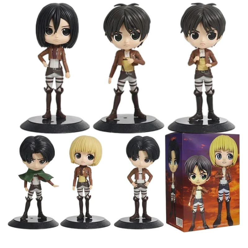 Set de 6 Figuras de Anime Ataque a los Titanes, Levi Ackerman/Eren Yeager/Mikasa Ackerman, Figuras Qposket, Modelo Coleccionable, Muñecos de Juguete, Regalo