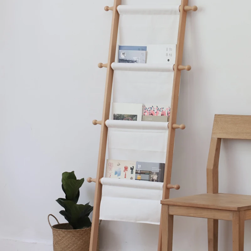 Children's Picture Book Display Magazine Shelf Canvas Books and Newspapers Storage Floor Newspaper Shelf Bookshelf