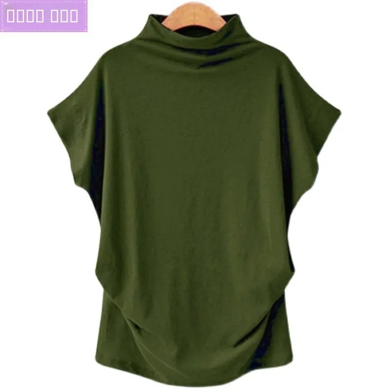 Blusa feminina ort Sve tamanho grande camiseta feminina tops commute sle solto tecido de poliéster gola alta comprimento regular