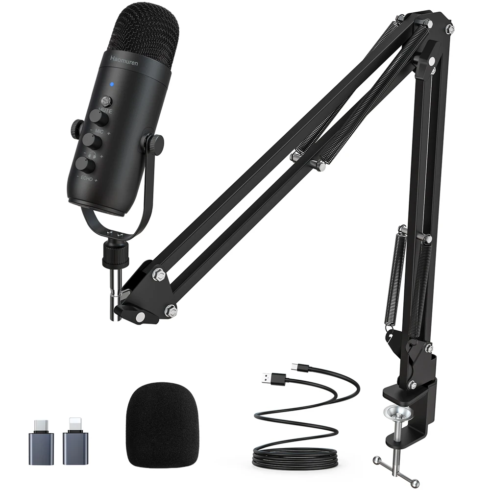 Haomuren Podcast Condenser Microphone with Boom Arm Stand,USB Gaming Mic for PC phone Karaoke Streaming Recording Youtube K66S