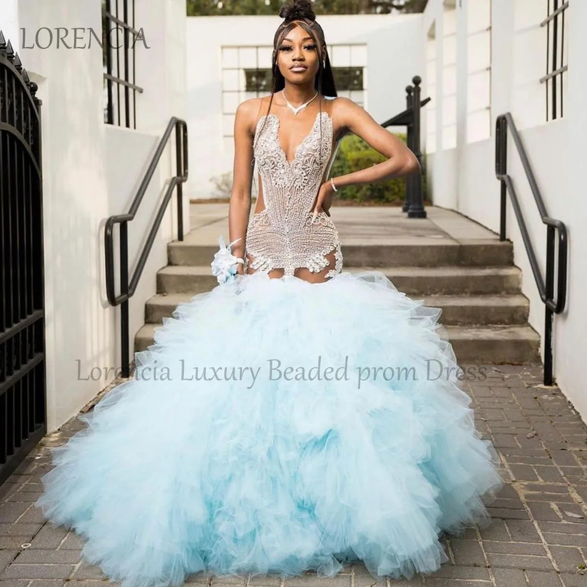 Exquisite Mermaid Prom Dresses Diamond Luxury Layered Tulle Beaded Appliques Evening Party Gowns Sleeveless vestidos de gala