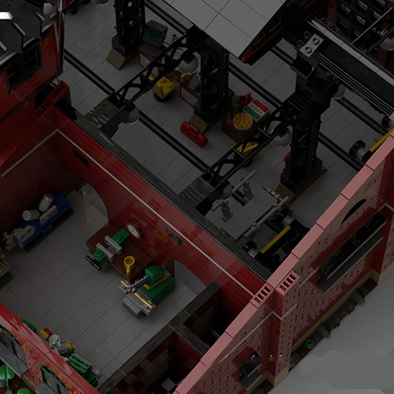 Modelo de vista de rua moc tijolos de construção locomotiva histórica galpão tecnologia modular presentes feriado montar crianças brinquedos terno