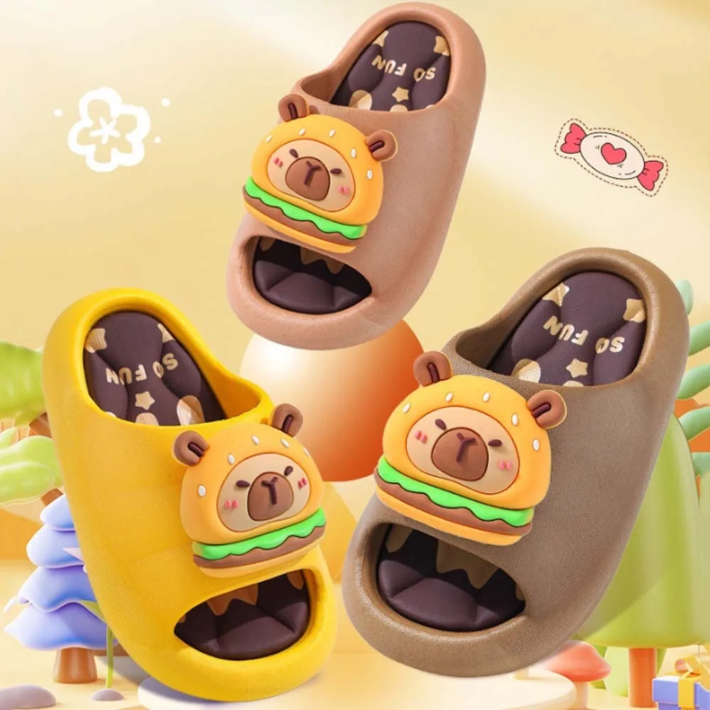 

PVC Cute Capybara Slippers Anti-slip Thickened Cartoon Animal Slippers Rotatable Resilience Children's Bathroom Sandals Summer