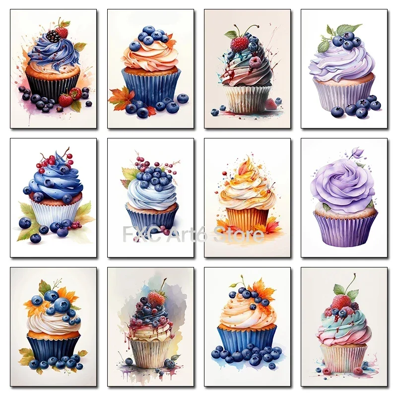 1 pieza de pósteres impresos sin marco, clásicos, de otoño, deliciosos y coloridos, con diseño de pastel de crema de arándanos, cuadros en lienzo, arte de pared, imágenes para la sala de estar