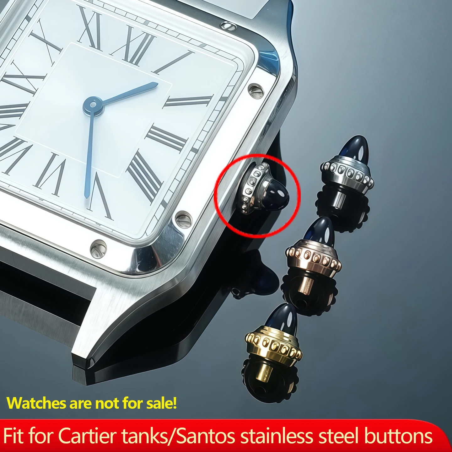 4.5mm 5.0mm 5.5mm Watch Head Watch Accessory For Cartier TANK Santos Series Adjustable Time Head Crown Inlaid with Blue Spinel