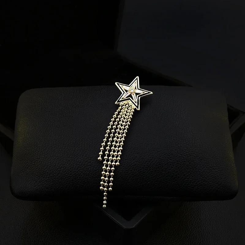 1790 Meteor Phantasy Star Tassel Small Brooch Niche Design Anti-Exposure Cardigan Buckle Women Suit Neckline Collar Pin Jewelry