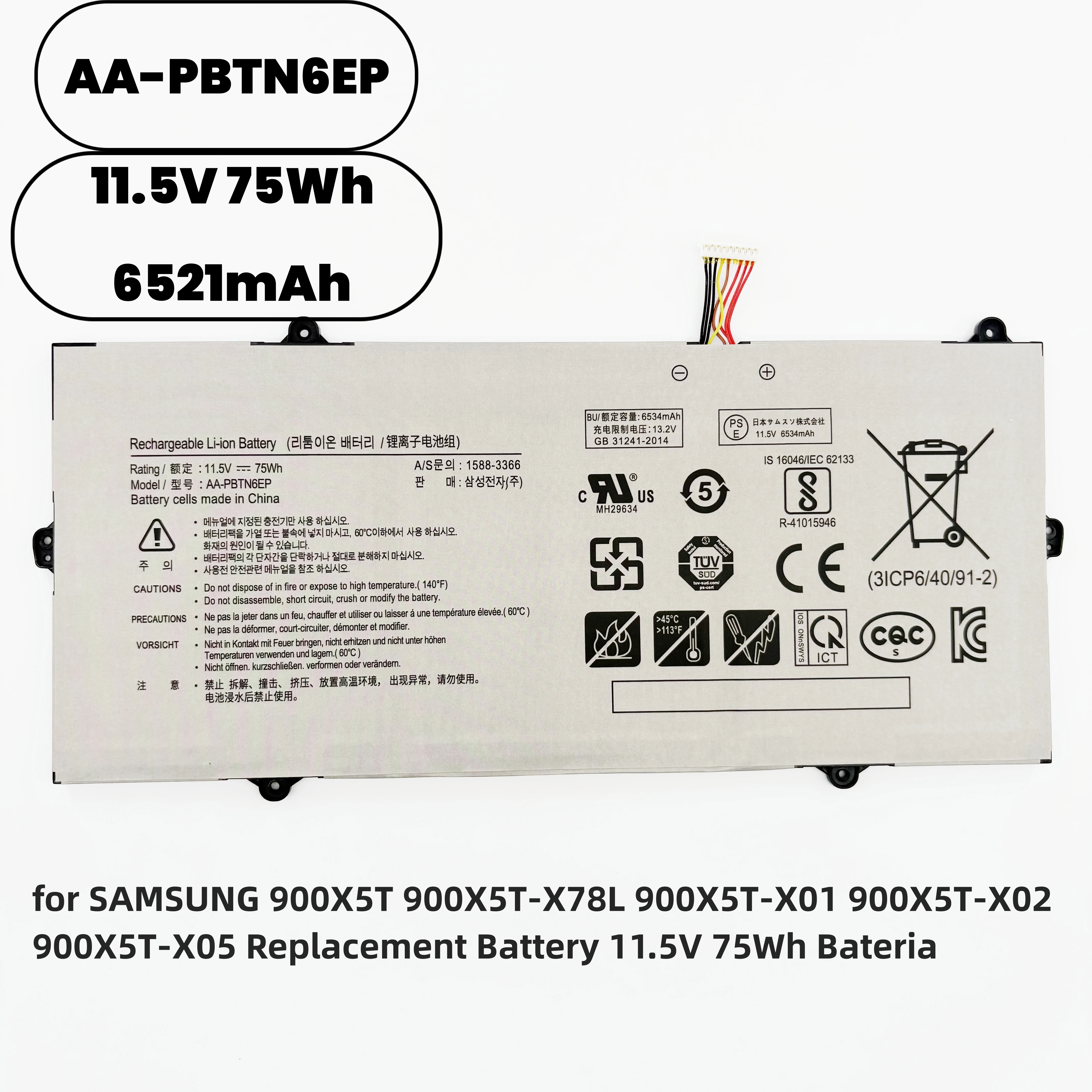 

New AA-PBTN6EP 11.5V 75Wh 6521mAh Laptop Battery for SAMSUNG 900X5T 900X5T-X78L 900X5T-X01 900X5T-X02 900X5T-X05 Replacement Bat