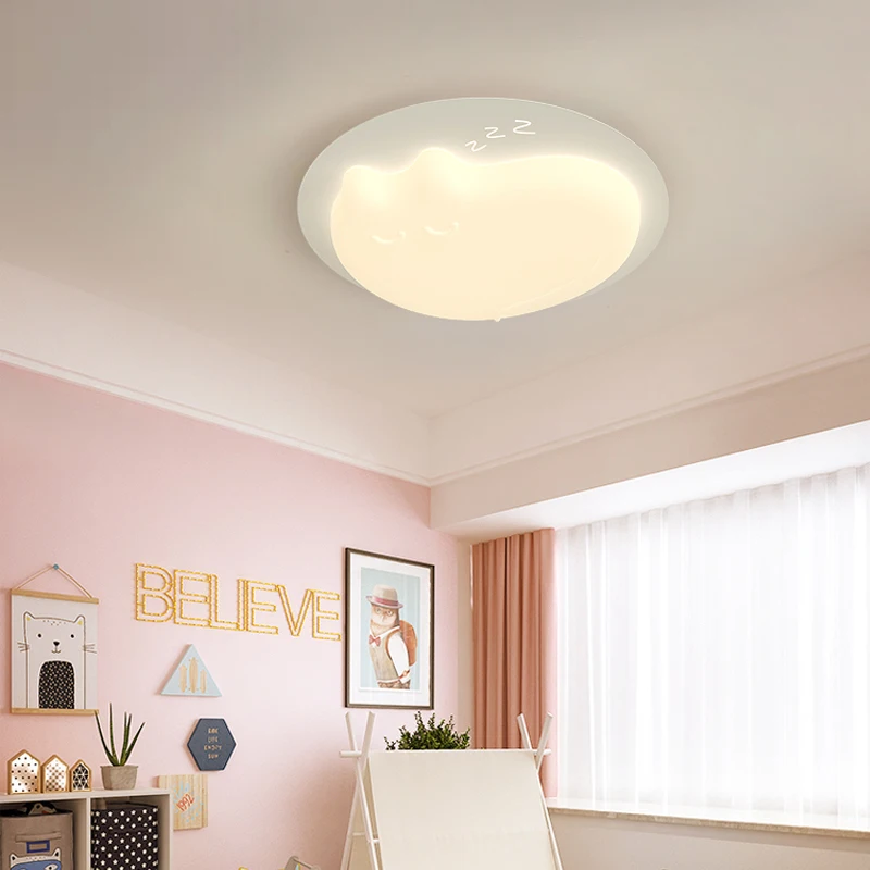 Lámpara de techo LED creativa con forma de gato para habitación de niños, comedor, dormitorio, vestíbulo, cocina, lámpara blanca con Control remoto, decoración del hogar