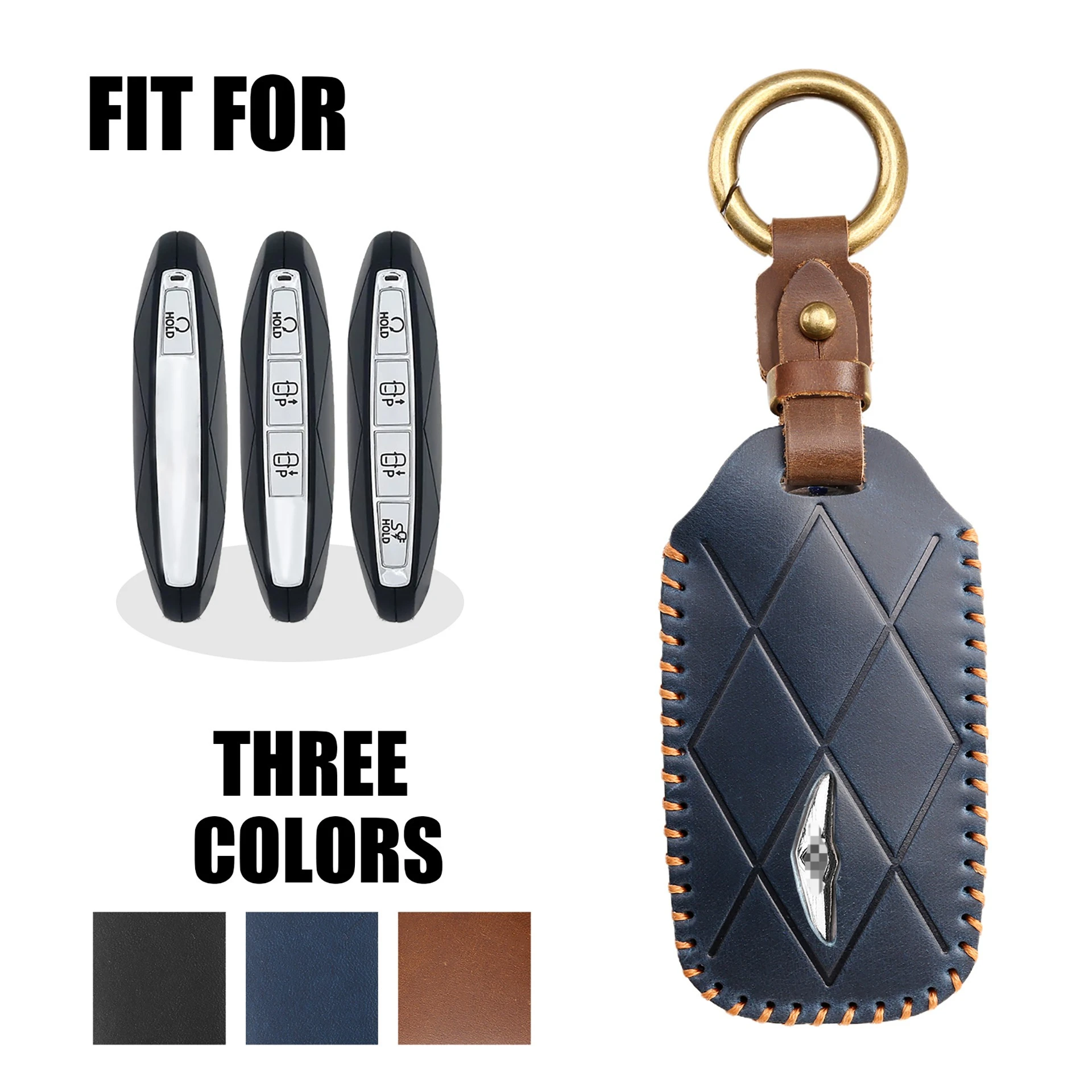 Genuine Leather Key Cover for Genesis GV60 GV70 GV80 GV90, Retro Style Full Protection Case with Metal Ring ，5-8 Buttons