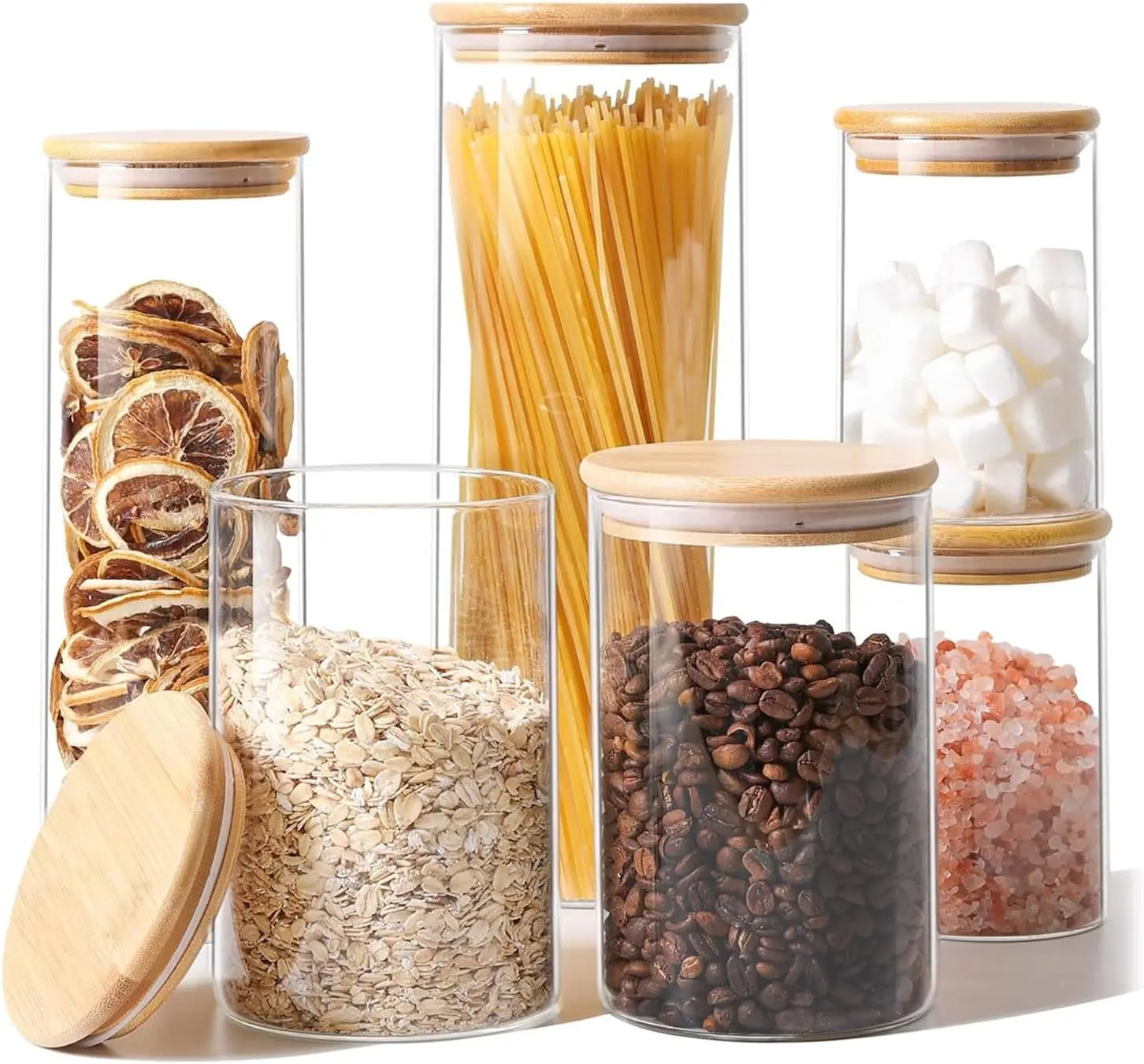 

Glass Food Storage Jars Set of 6, Clear Glass Storage Containers with Lids, Canisters Sets for the kitchen, Spaghetti,