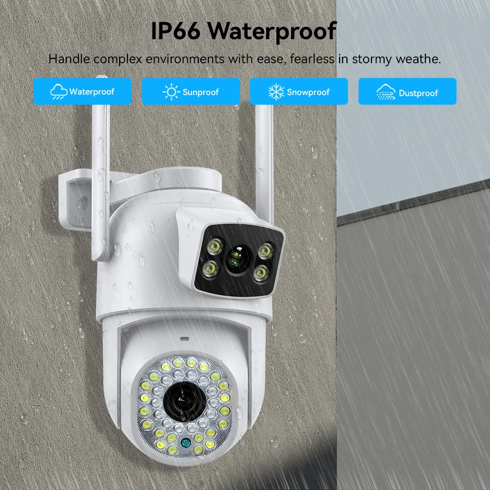 8MP WIFI IP Camera 4K Wireless Outdoor PTZ Dual Lens With Dual Screen Ai Human Auto Tracking Color Nightvision ICSEE P2P