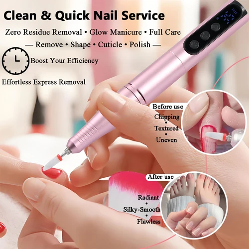 Imagen 2 del producto Taladro de uñas inalámbrico de 35000RPM, bolígrafo de pulido con lima de uñas USB, taladro de uñas recargable, herramienta de salón de taladro de manicura portátil