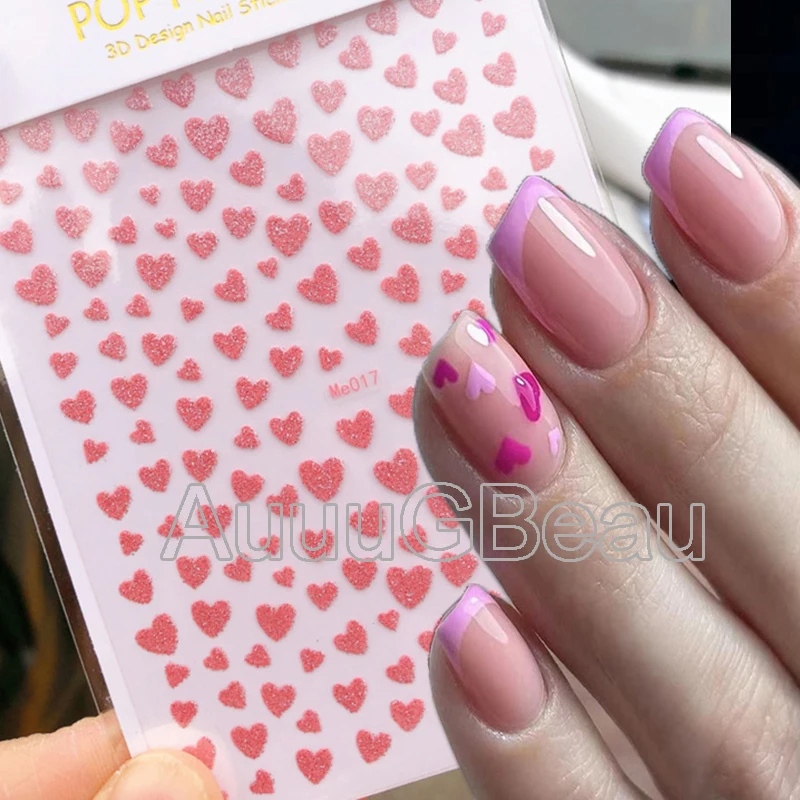 ثلاثية الأبعاد مسمار ملصقات فنية مشرقة يلمع أحمر أسود وردي وردي الحب قلوب لاصق المتزلجون مسمار ملصقات الديكور لمسمار مانيكير