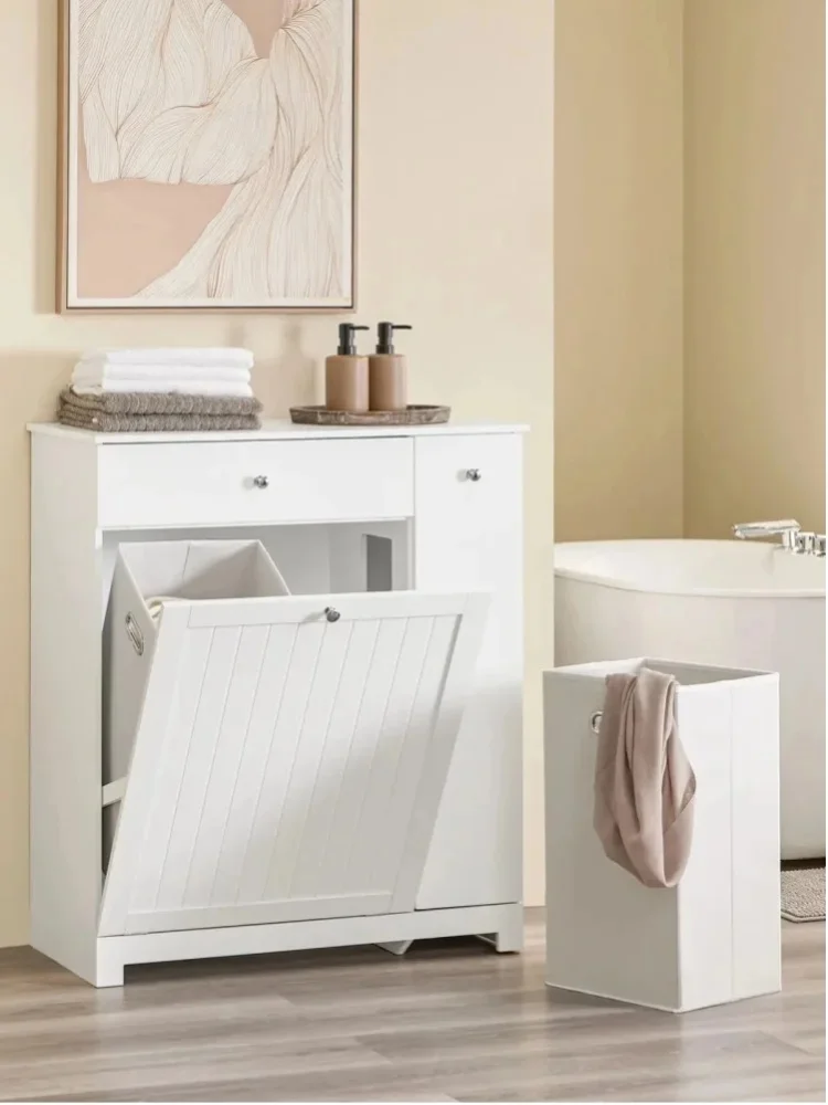 SoBuy BZR214-W Badezimmerschrank mit Wäschesammler, 1 Schublade, 2 Körben & Ausziehfach 78x38x90cm