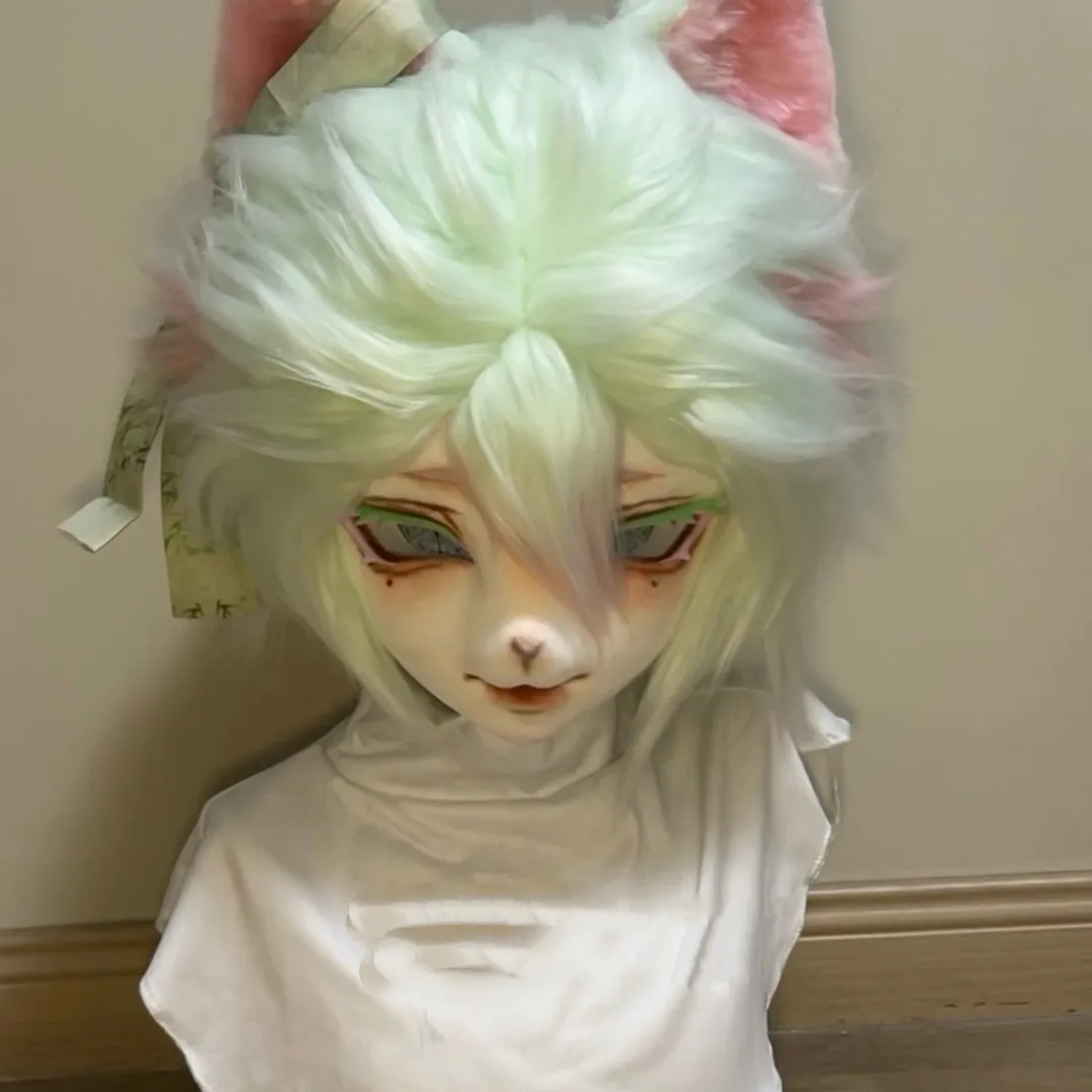 Furry Kig Head Costume Handmade Puppy Mascot Head With Bow Star Decoration for Cosplay Party Stage Performance - view 4