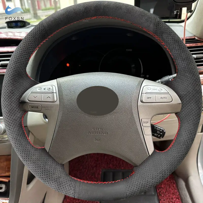 Para Toyota Camry 2006-2013 Highlander 2009-2014 Fortuner Hilux 2011-2015 1,2mm gamuza cuero cubierta interior del volante del coche embellecedor