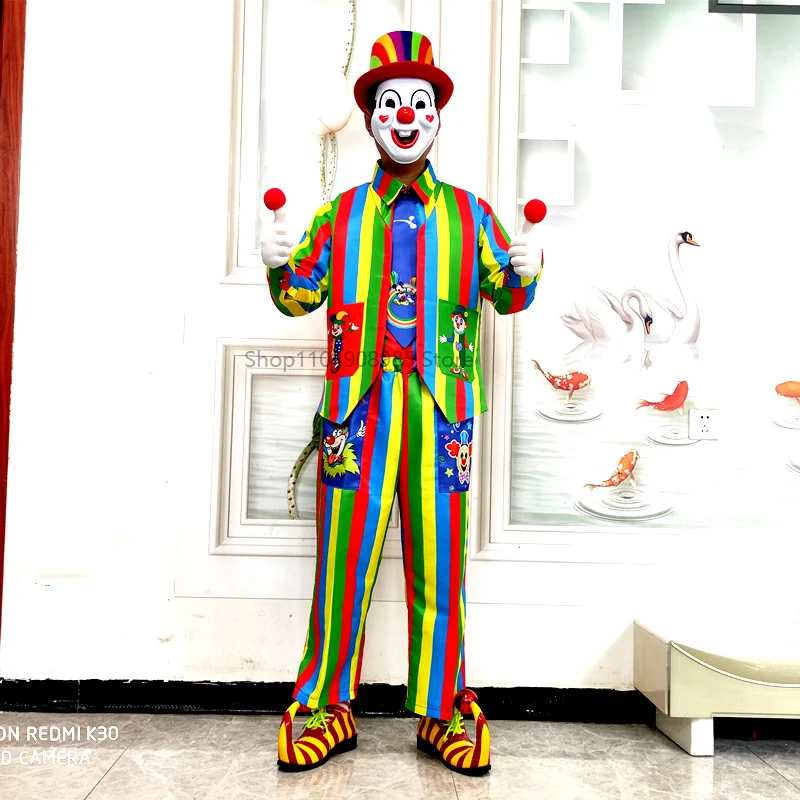 

Радужный клоун для взрослых, топ, брюки, красочный Хэллоуин, карнавал, вечеринка, косплей, забавный цирковой костюм клоуна, карнавальный костюм для вечеринки, дня рождения
