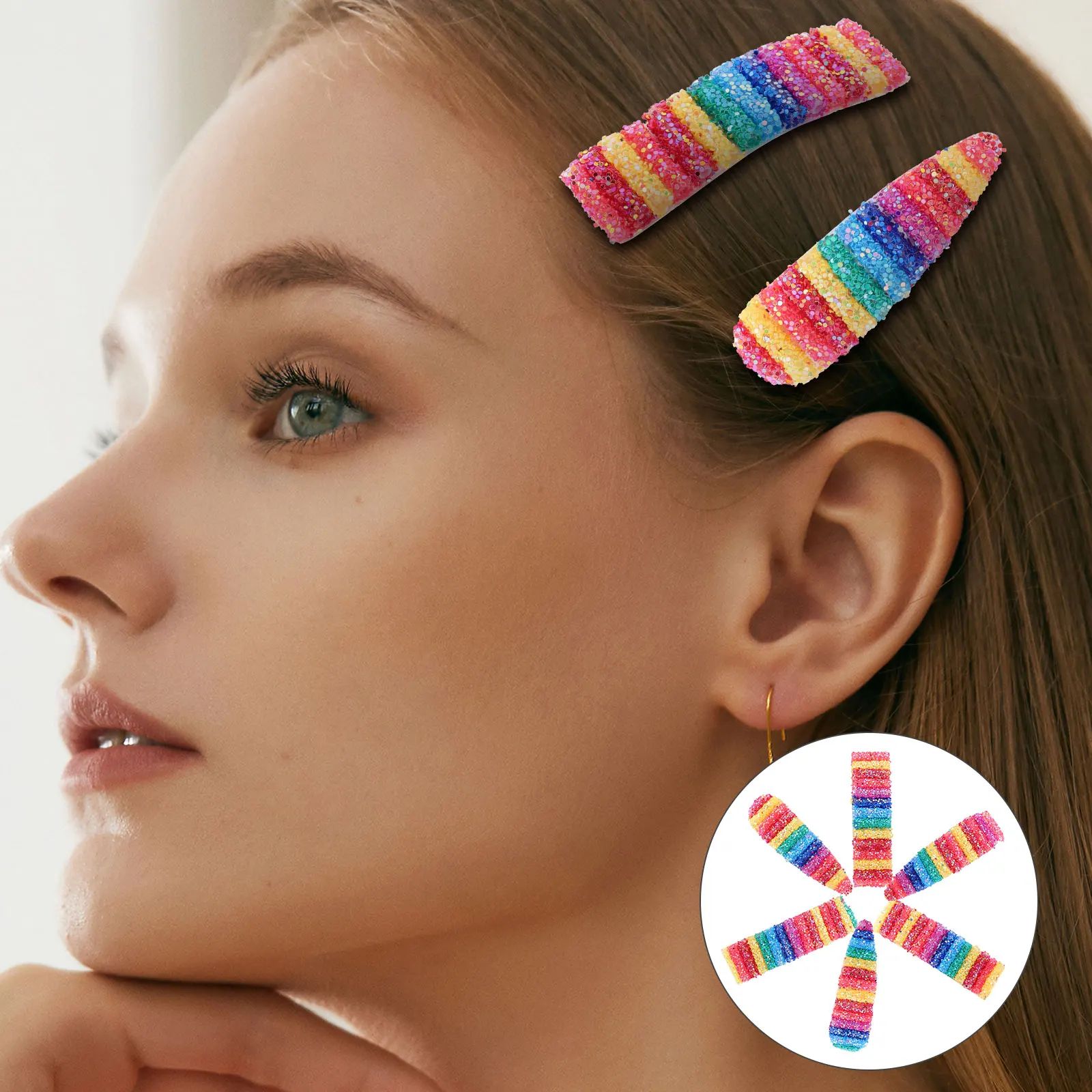 

6 Pcs Rainbow Hair Card Clip Bang for Girls Bobby Pin Sequin Clips Water Drop Fashion
