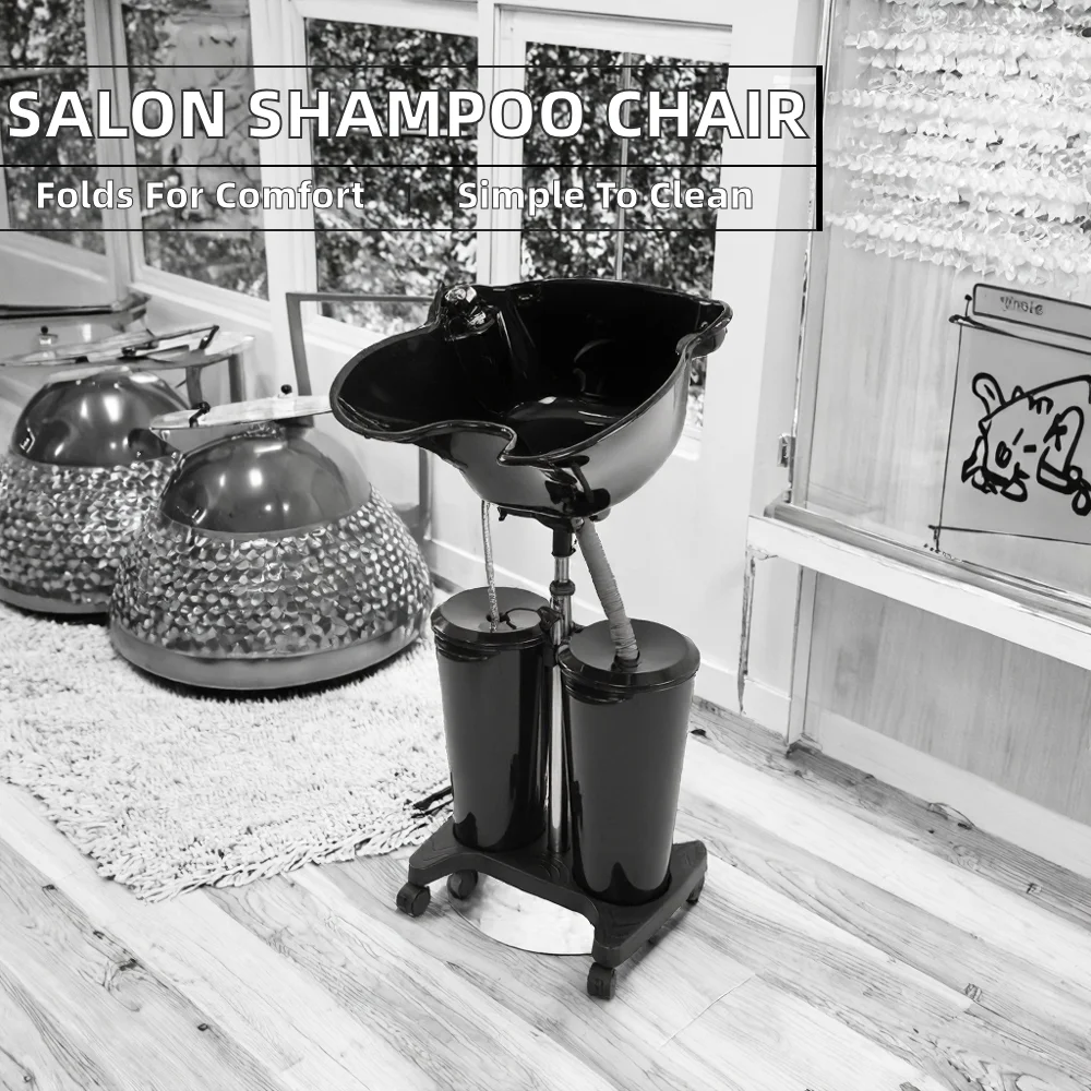 Traditional Black Hair Wash Basin Plastic Large Shampoo Bowl Chair Foldable Footrest Portable Shampoo Sink Basin