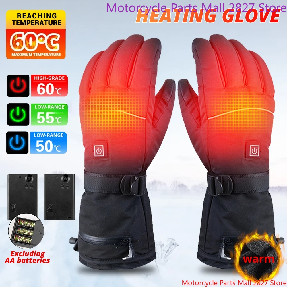 Beheizte Motorrad Handschuhe Winter Warme Schneemobil Skifahren Handschuhe Wasserdicht Touchscreen Wiederaufladbare Heizung Thermische Moto Guantes