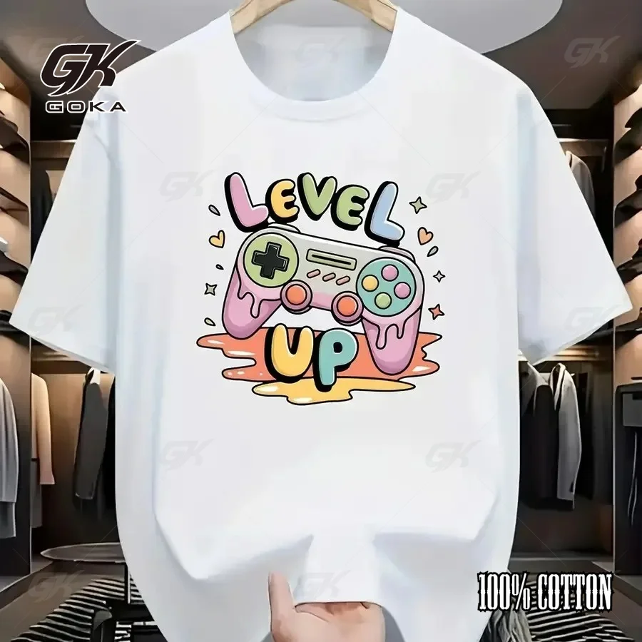 Pastel Level Up Gaming Controller T-Shirt, White Cute 